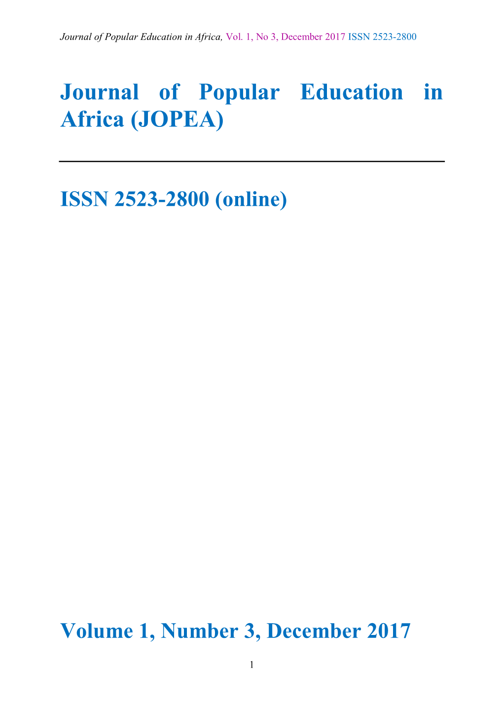 Journal of Popular Education in Africa (JOPEA)