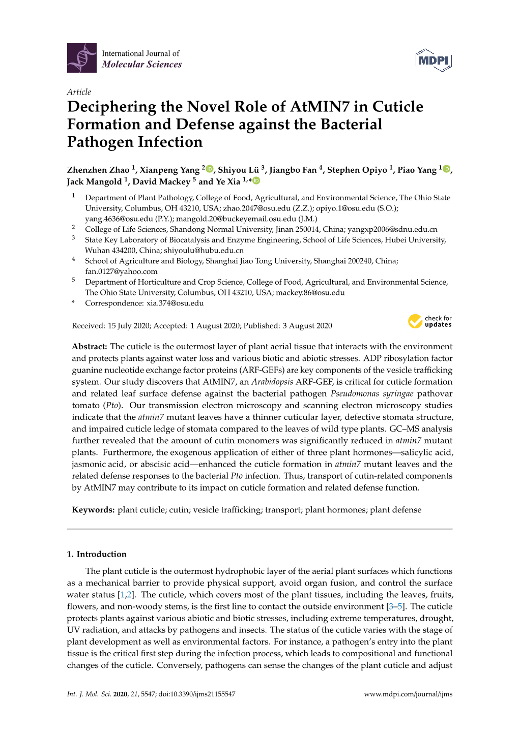 Deciphering the Novel Role of Atmin7 in Cuticle Formation and Defense Against the Bacterial Pathogen Infection