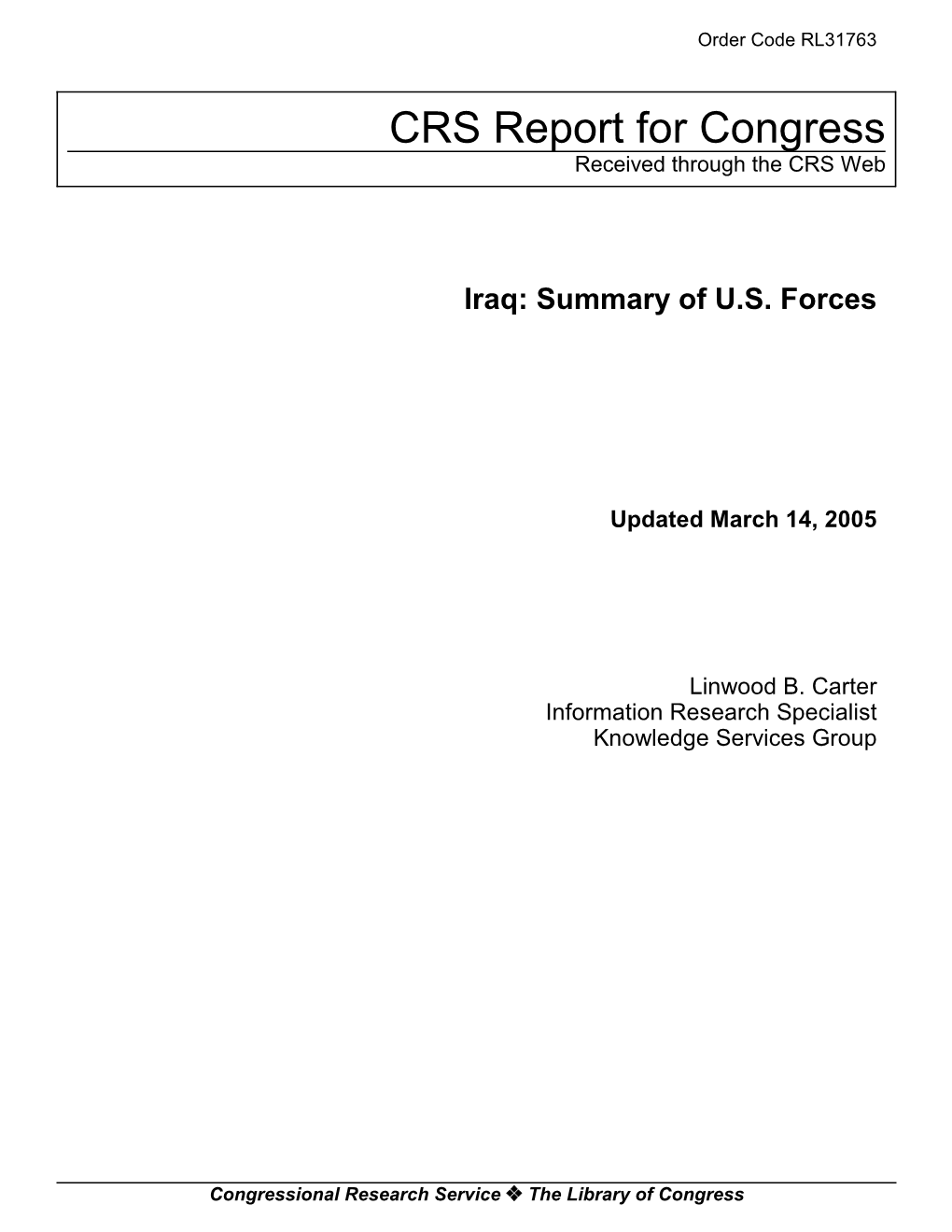 Iraq: Summary of U.S