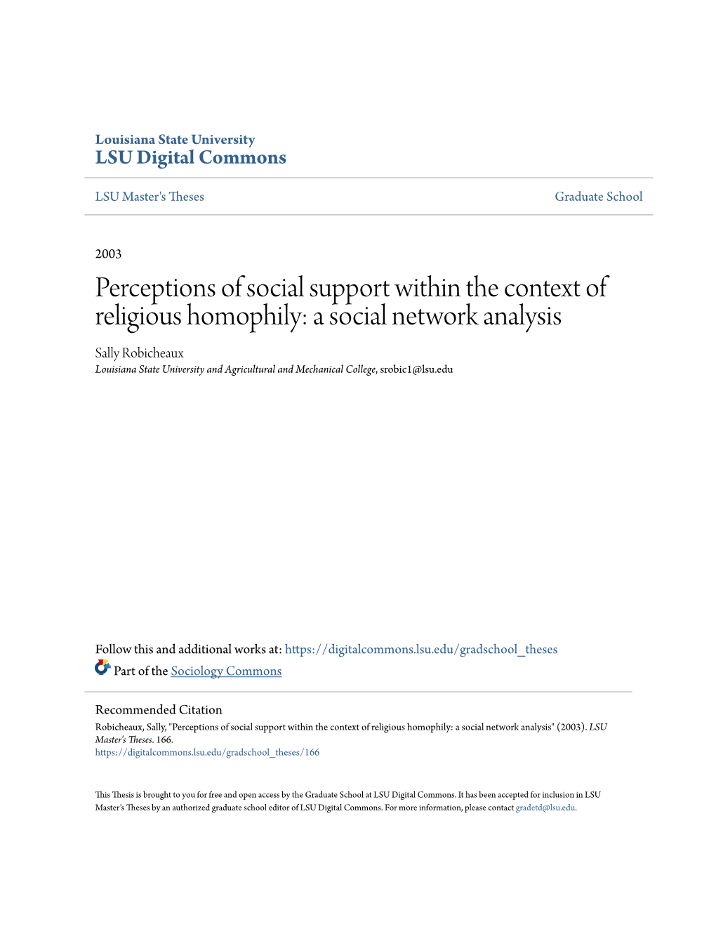 Perceptions of Social Support Within the Context of Religious Homophily: A