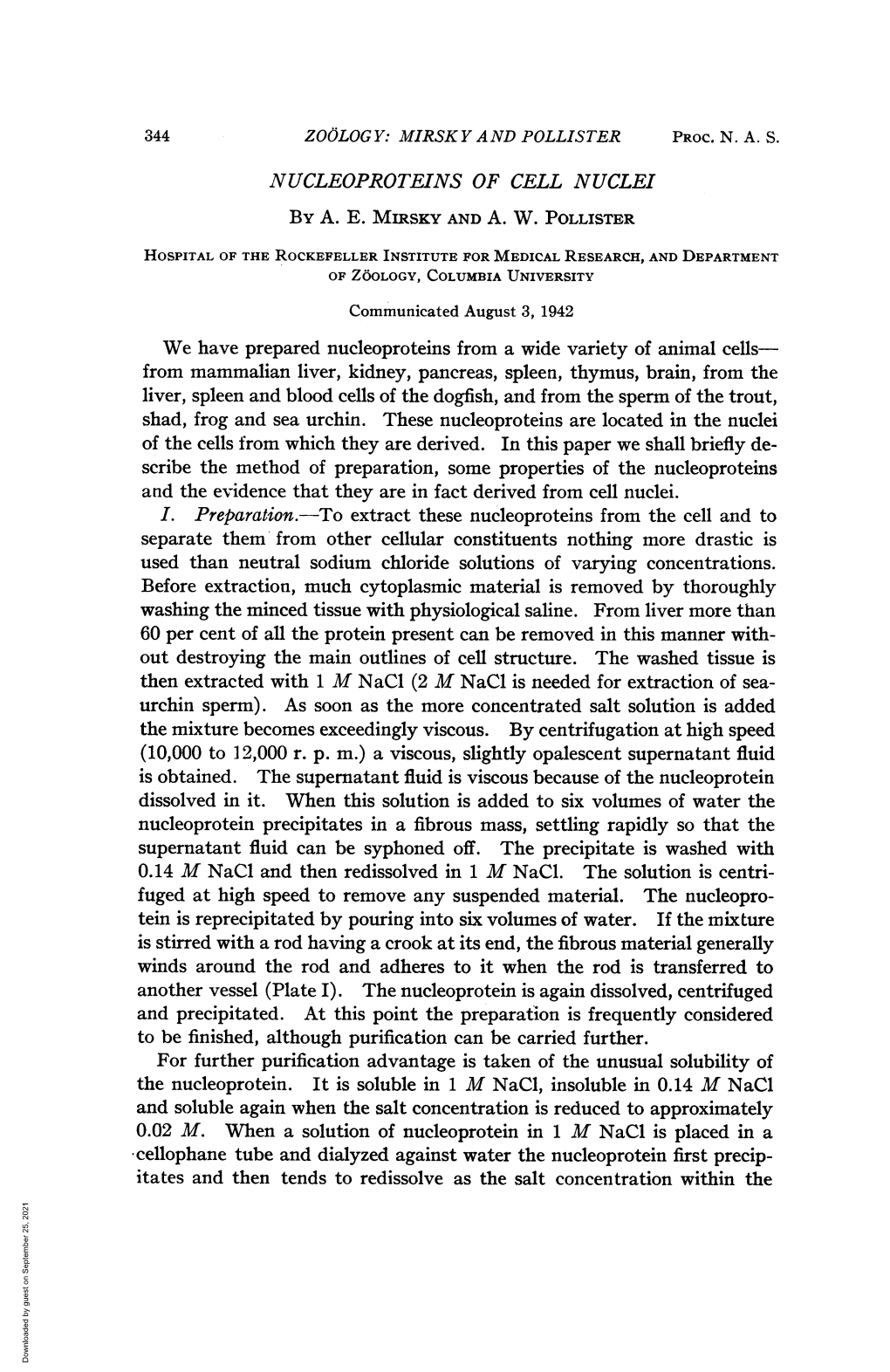 NUCLEOPROTEINS of CELL NUCLEI by A