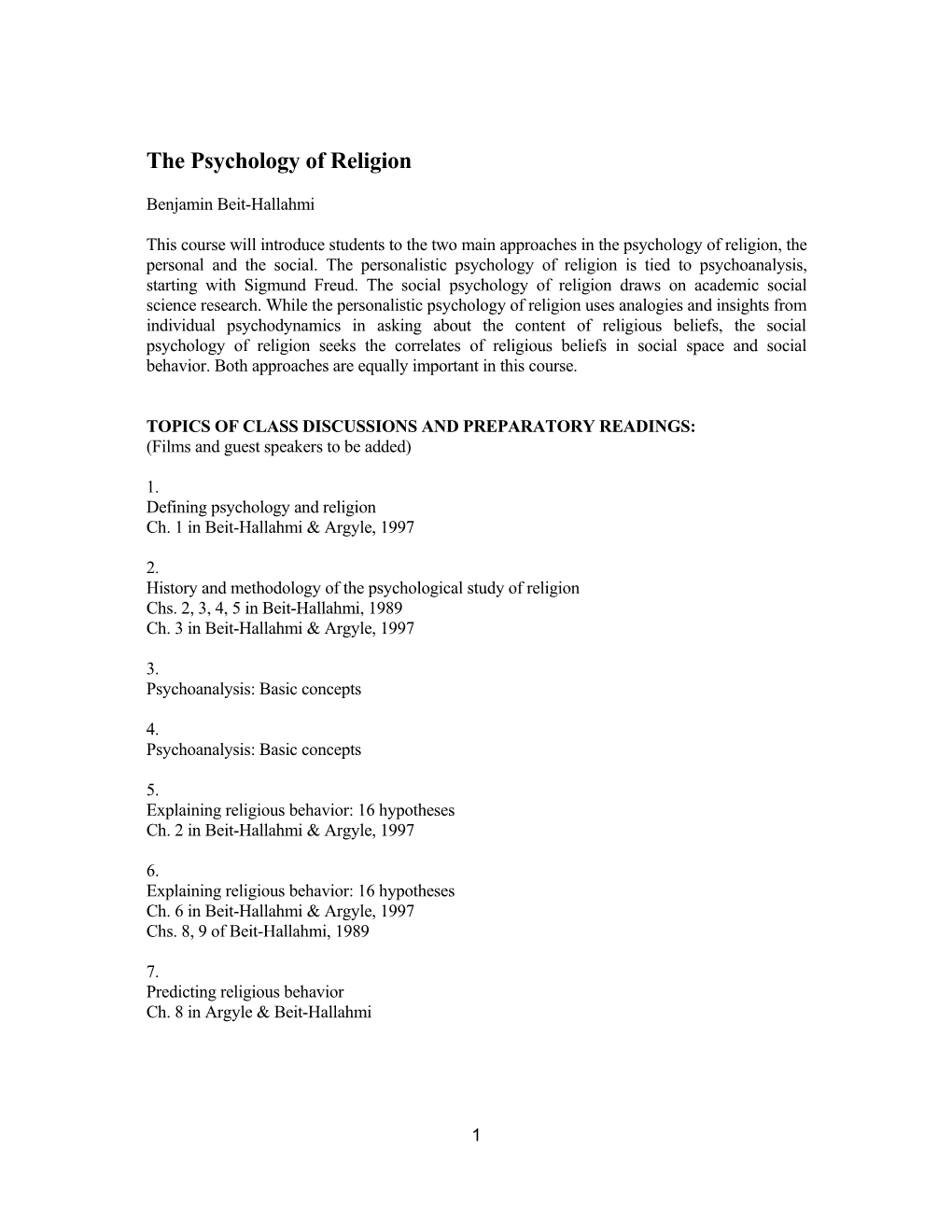 The Psychology of Religion