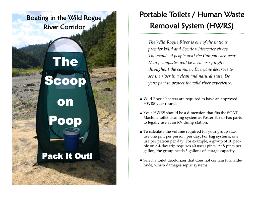 Portable Toilets / Human Waste River Corridor Removal System (HWRS)
