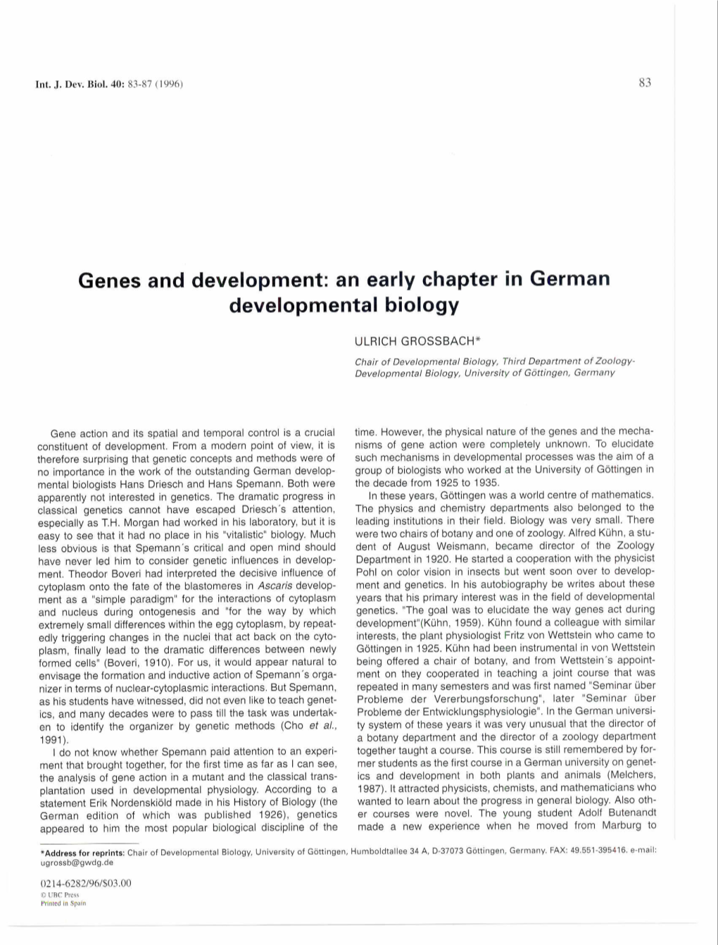 Genes and Development: an Early Chapter in German Developmental Biology