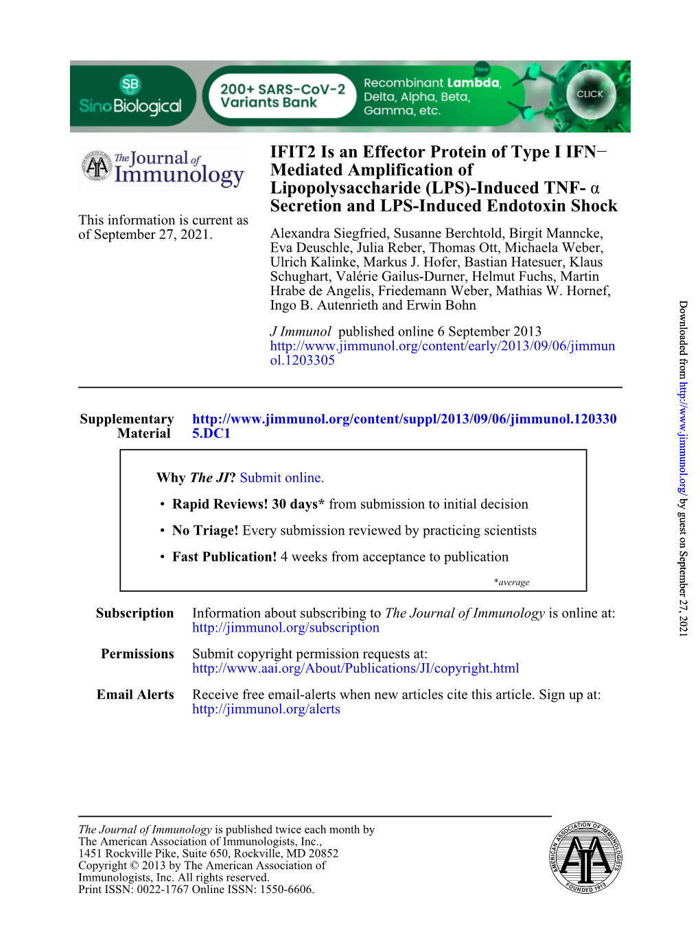 Secretion and LPS-Induced Endotoxin Shock Α Lipopolysaccharide