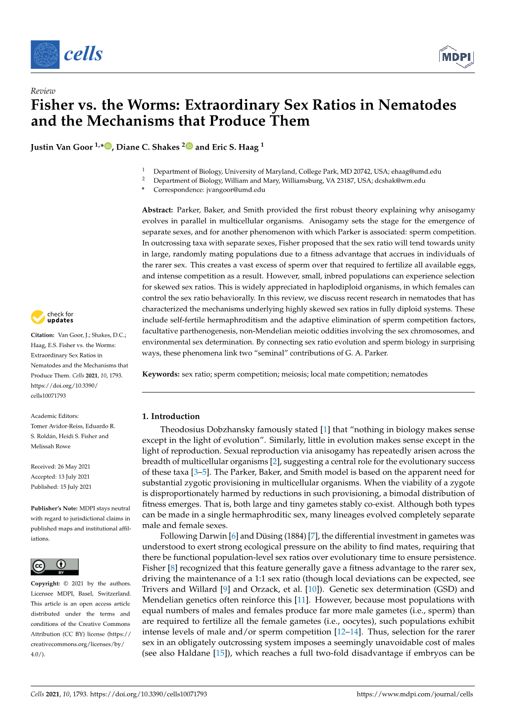 Fisher Vs. the Worms: Extraordinary Sex Ratios in Nematodes and the Mechanisms That Produce Them