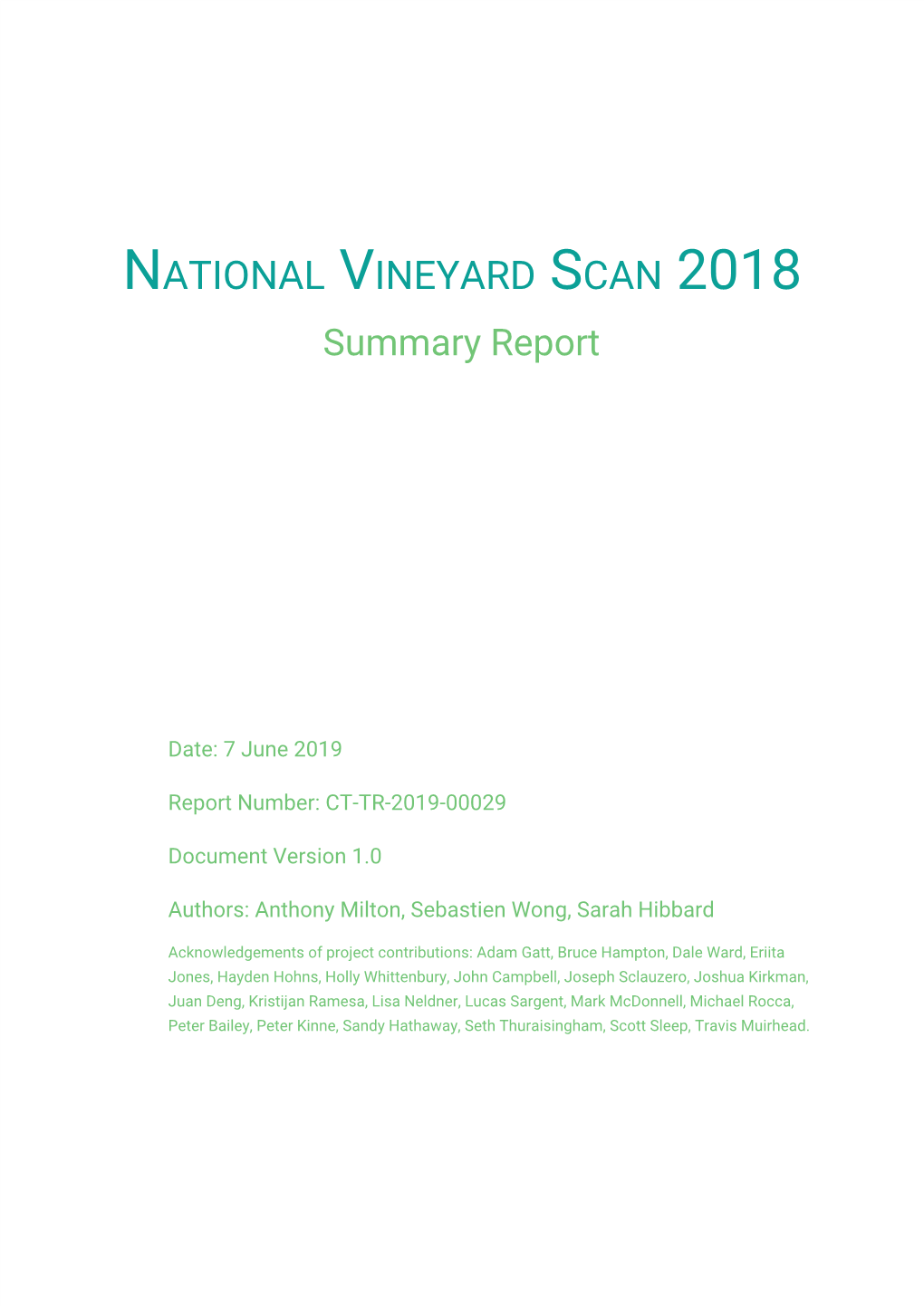 NATIONAL VINEYARD SCAN 2018 Summary Report