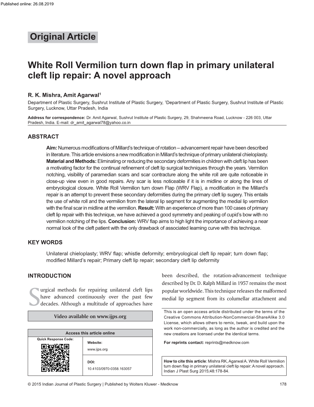 Original Article White Roll Vermilion Turn Down Flap in Primary Unilateral