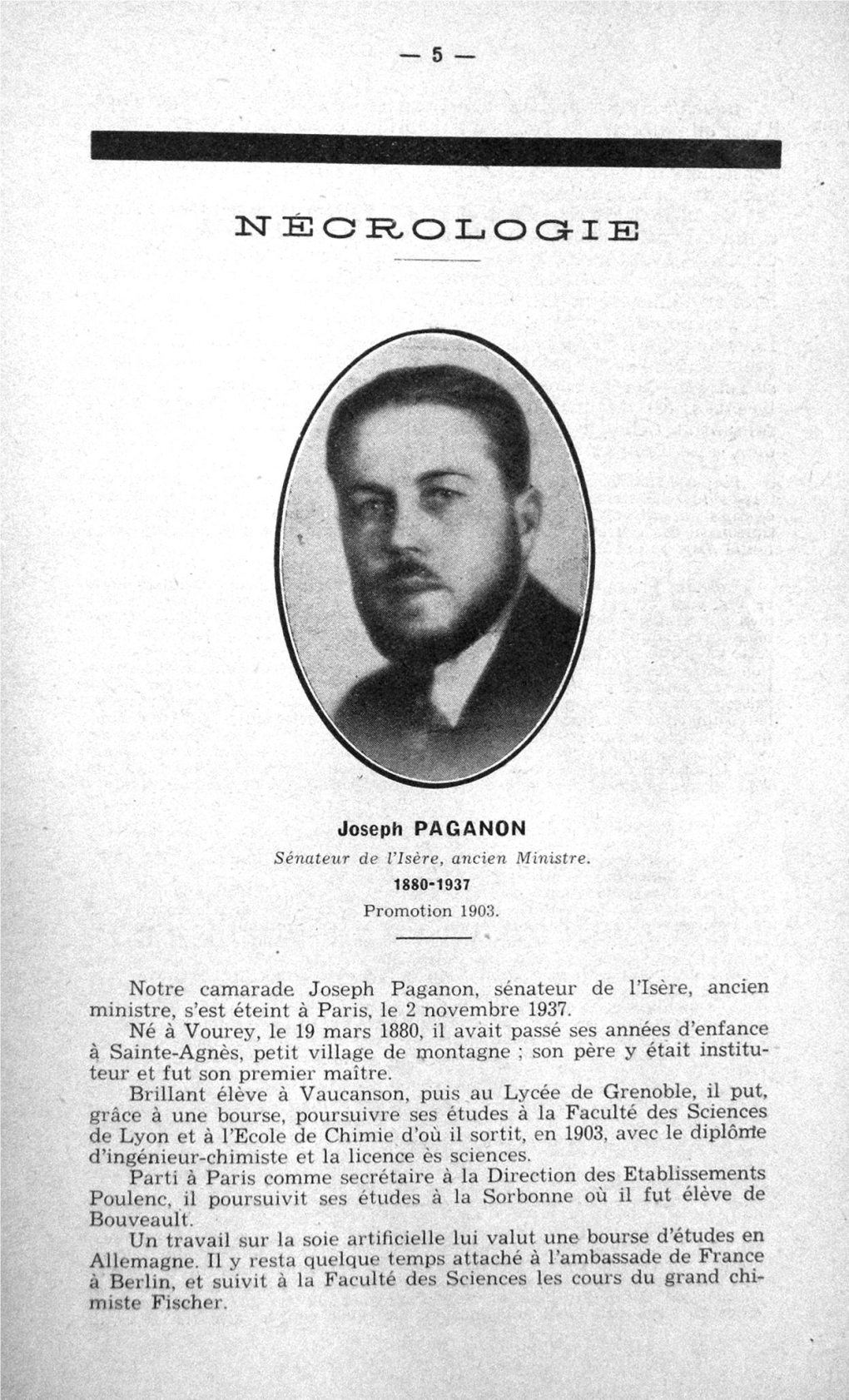 Joseph P a G a N O N Notre Camarade Joseph Paganon