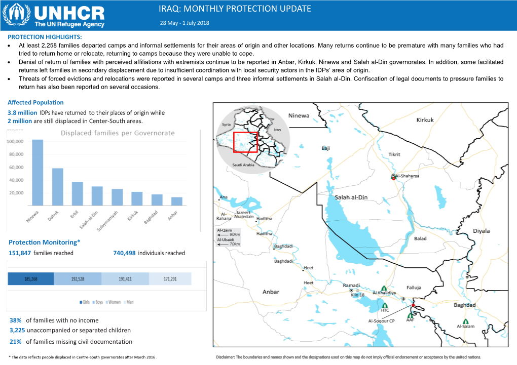 IRAQ: MONTHLY PROTECTION UPDATE 28 May - 1 July 2018