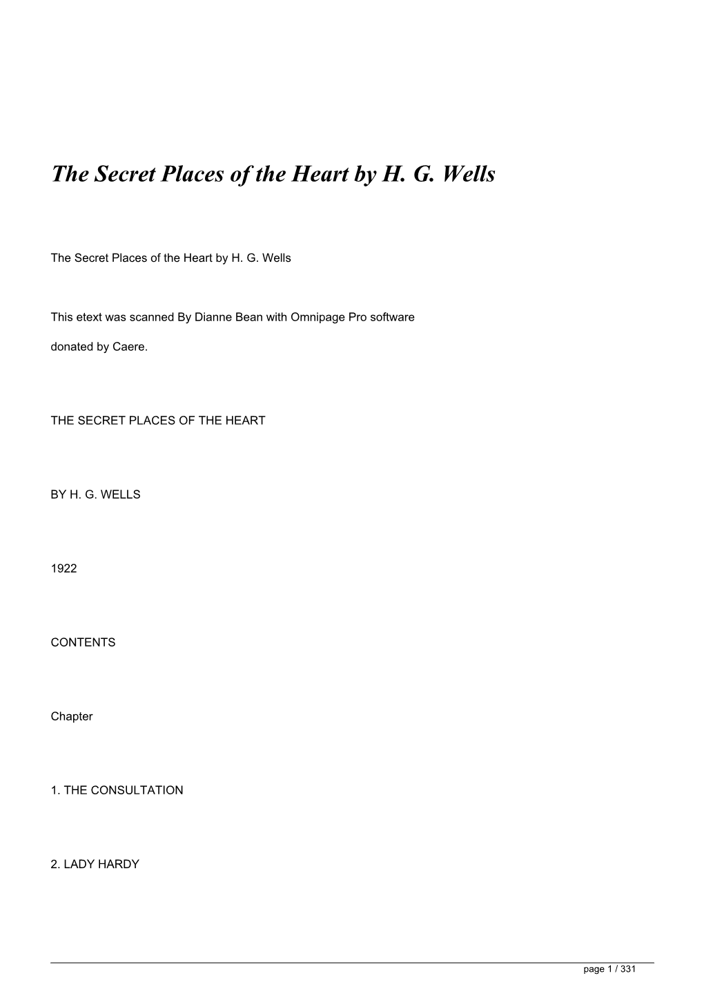 The Secret Places of the Heart by HG Wells</H1>