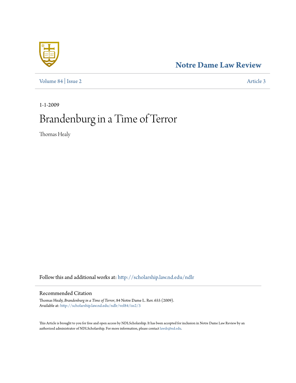 Brandenburg in a Time of Terror Thomas Healy