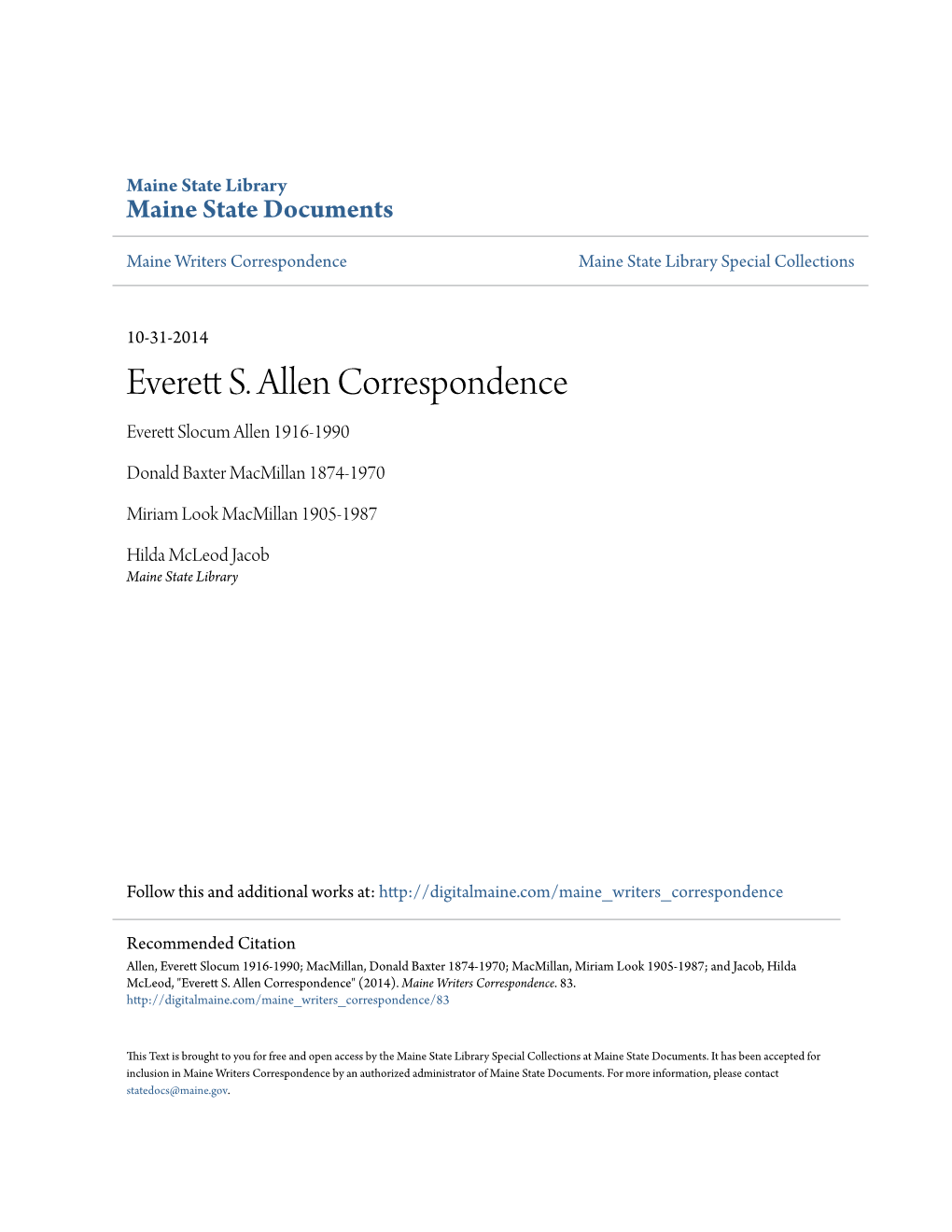 Everett S. Allen Correspondence