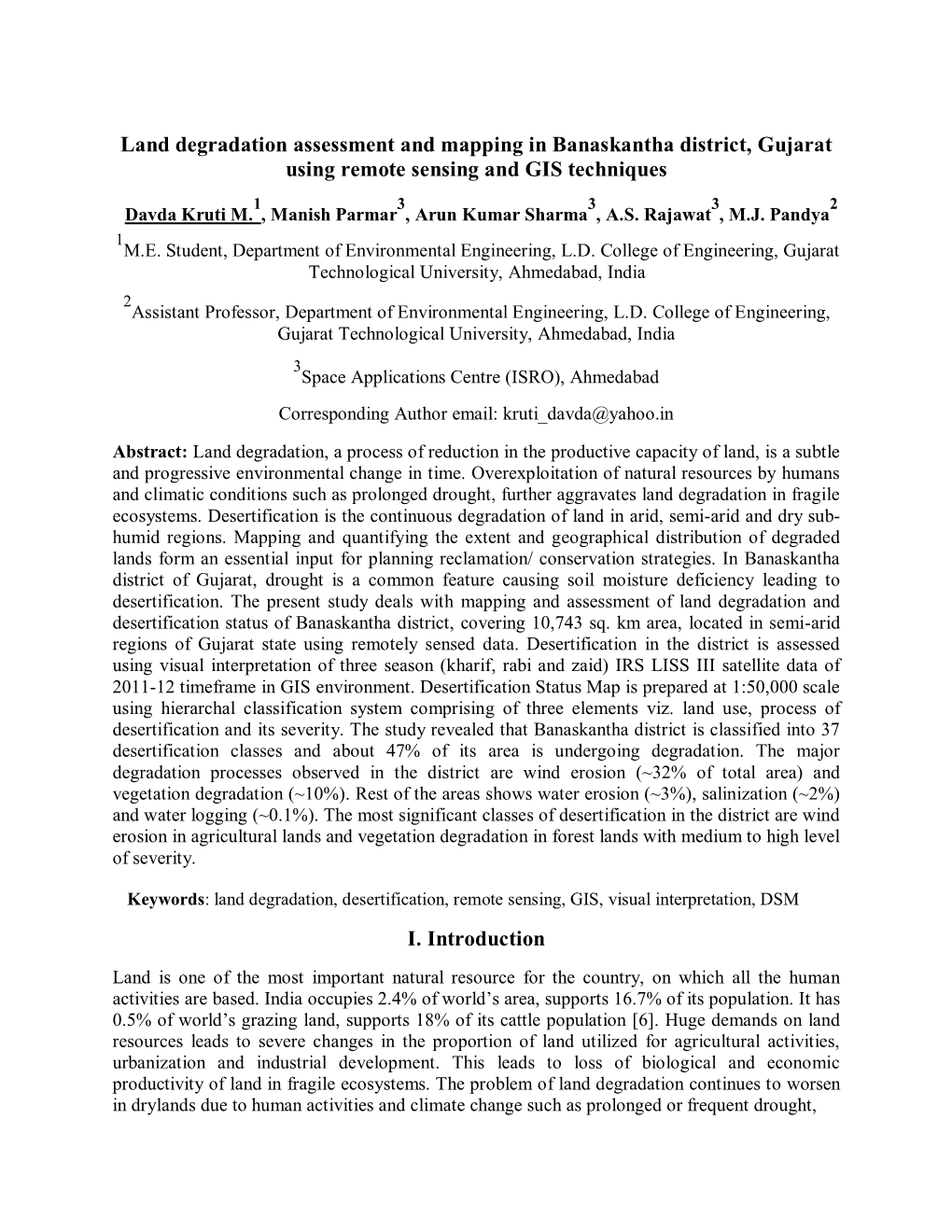 Land Degradation Assessment and Mapping in Banaskantha District, Gujarat Using Remote Sensing and GIS Techniques