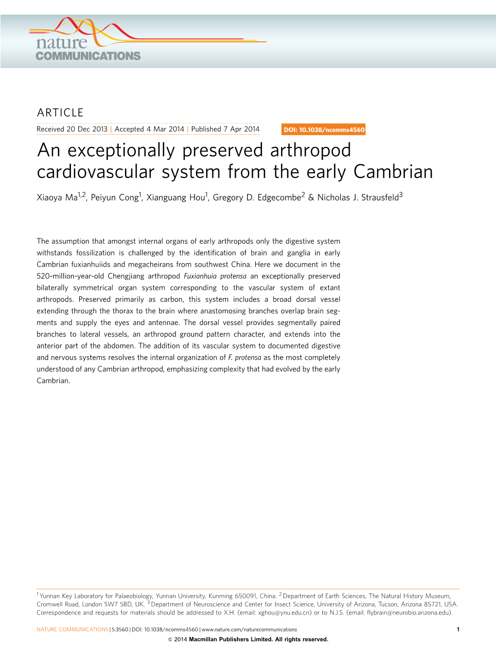 An Exceptionally Preserved Arthropod Cardiovascular System from the Early Cambrian