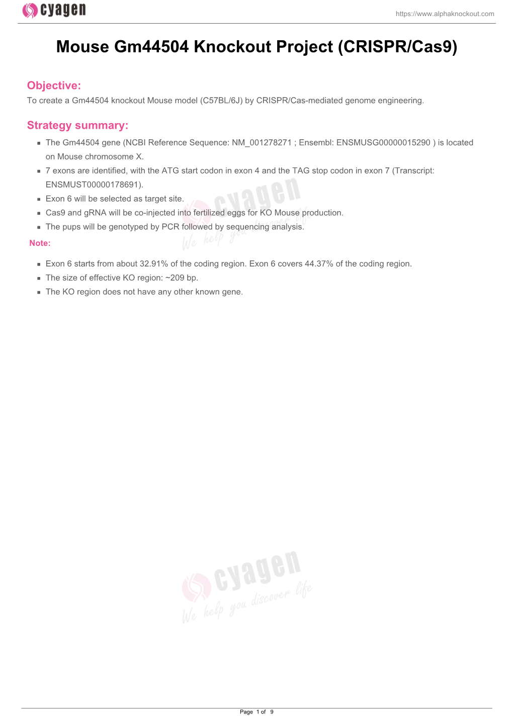 Mouse Gm44504 Knockout Project (CRISPR/Cas9)