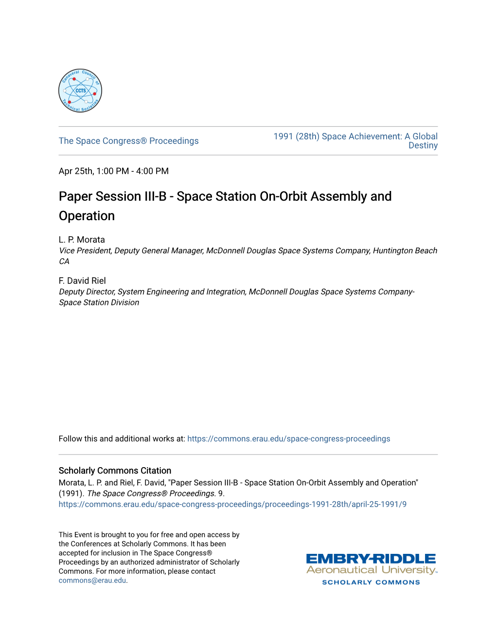 Paper Session III-B - Space Station On-Orbit Assembly and Operation