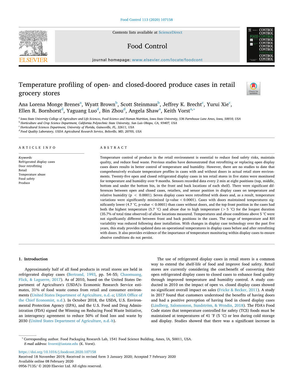 Temperature Profiling of Open- and Closed-Doored Produce Cases in Retail Grocery Stores