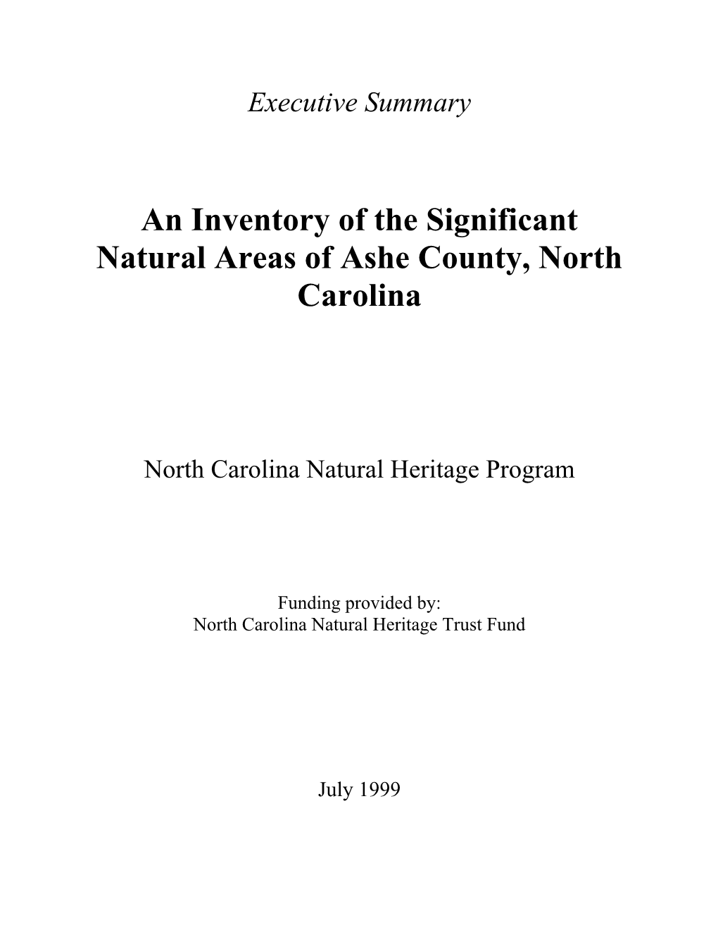 An Inventory of the Significant Natural Areas of Ashe County, North Carolina