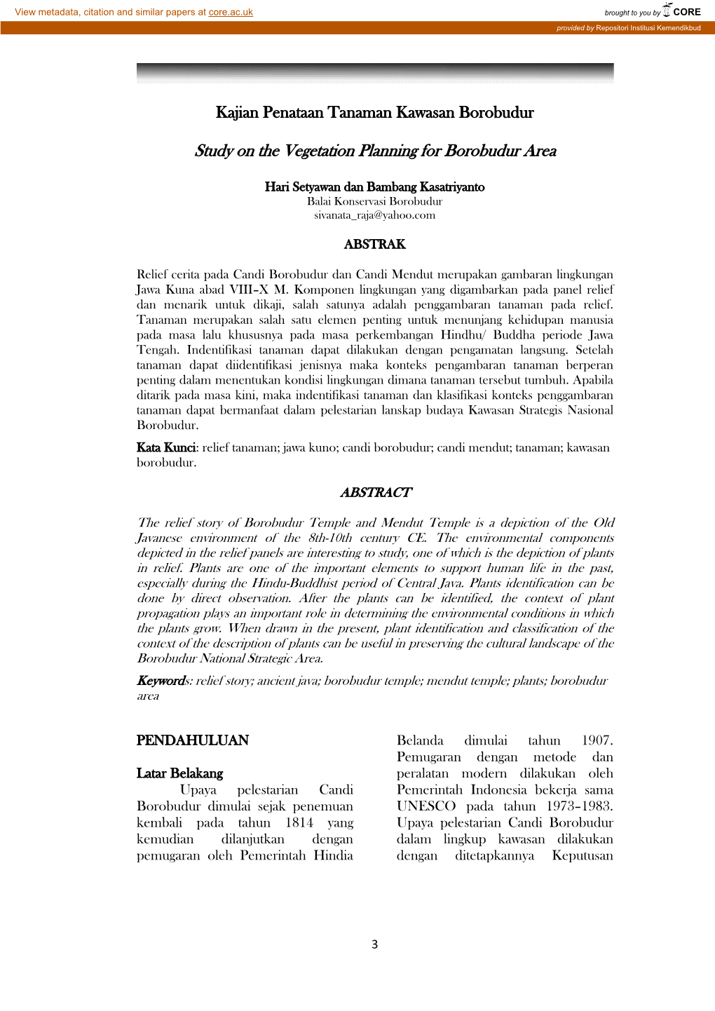 Study on the Vegetation Planning for Borobudur Area