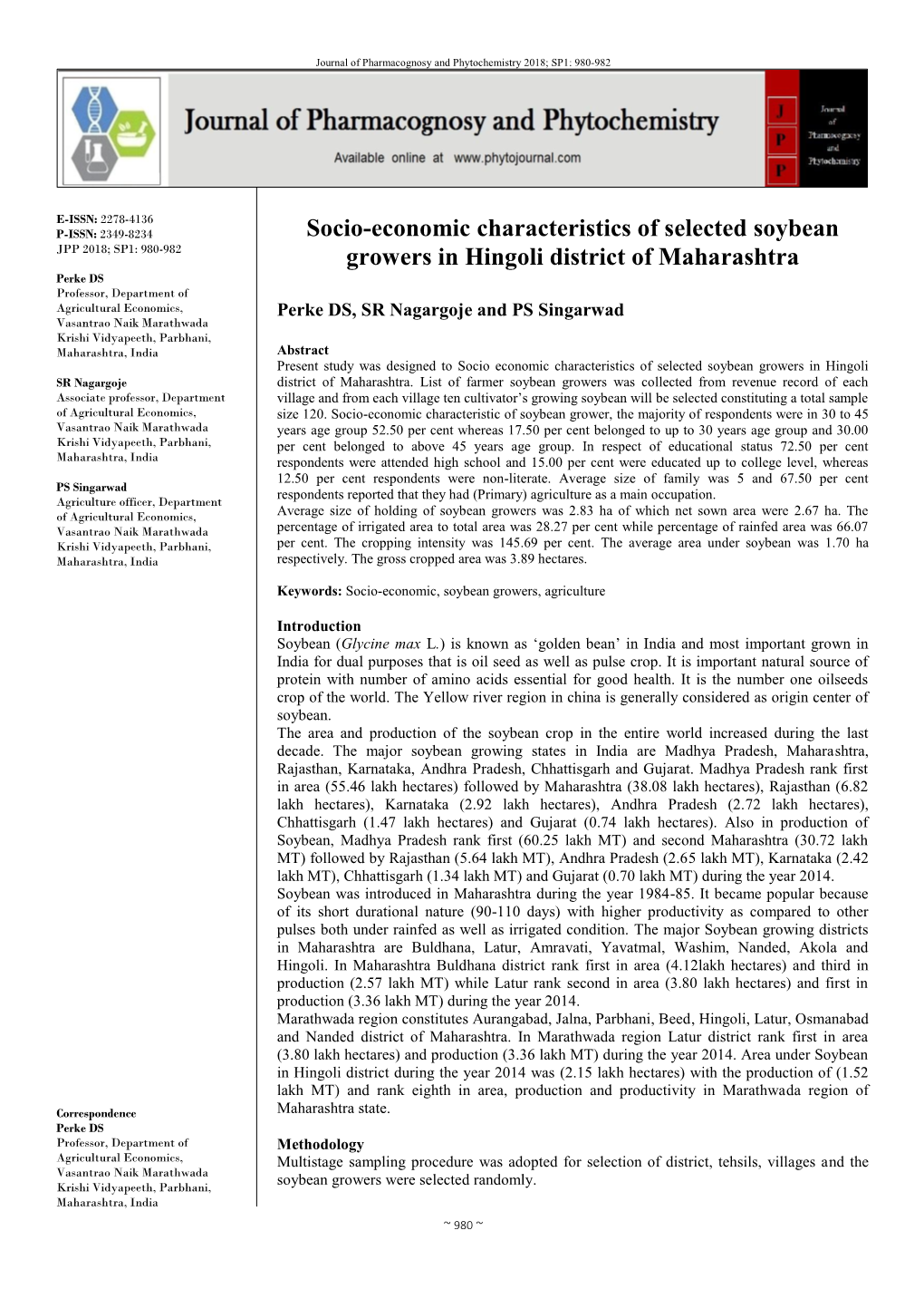 Socio-Economic Characteristics of Selected Soybean Growers In