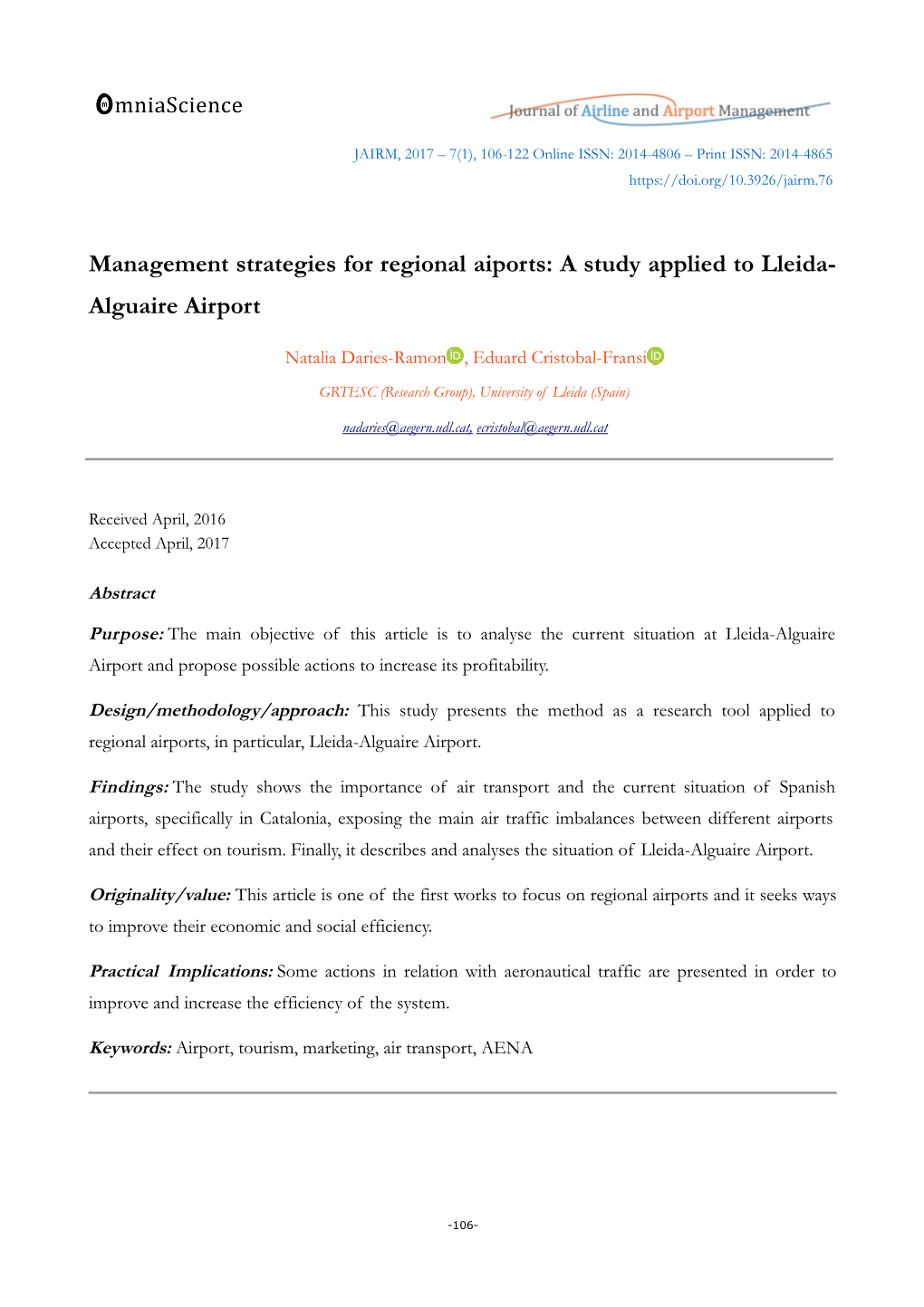 A Study Applied to Lleida-Alguaire Airport