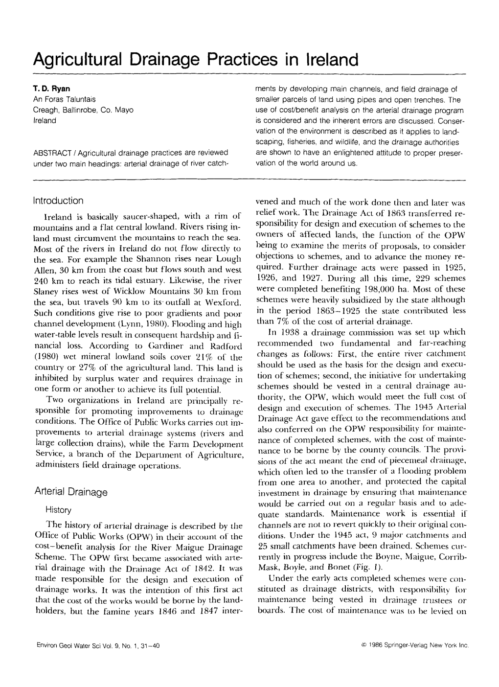 Agricultural Drainage Practices in Ireland