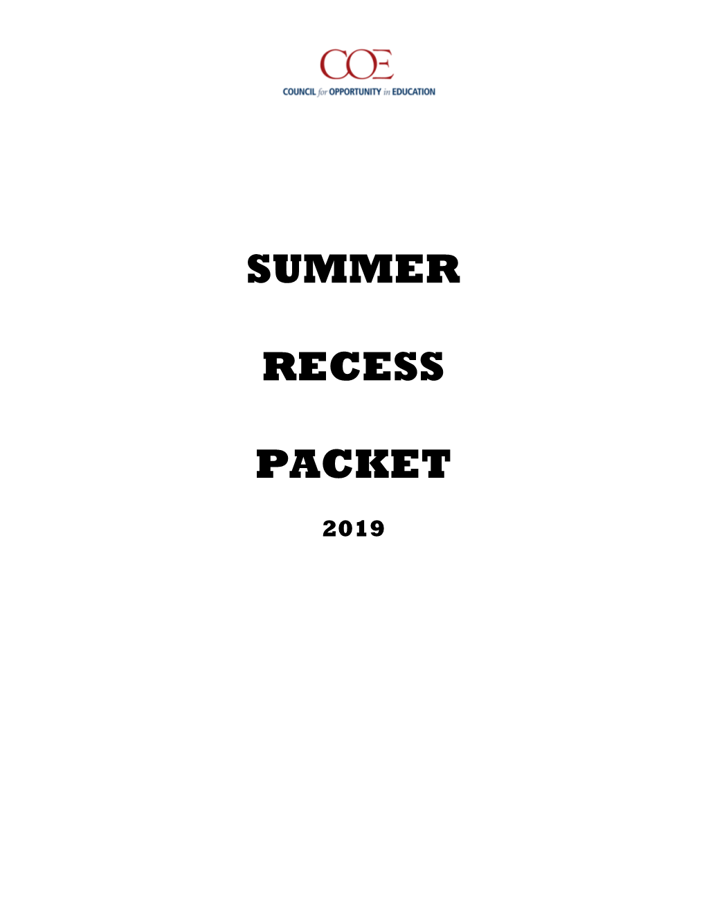 2019 Summer Recess Packet