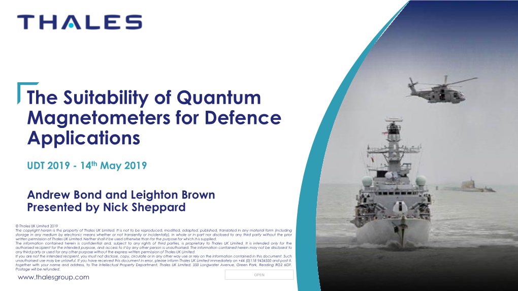 The Suitability of Quantum Magnetometers for Defence Applications