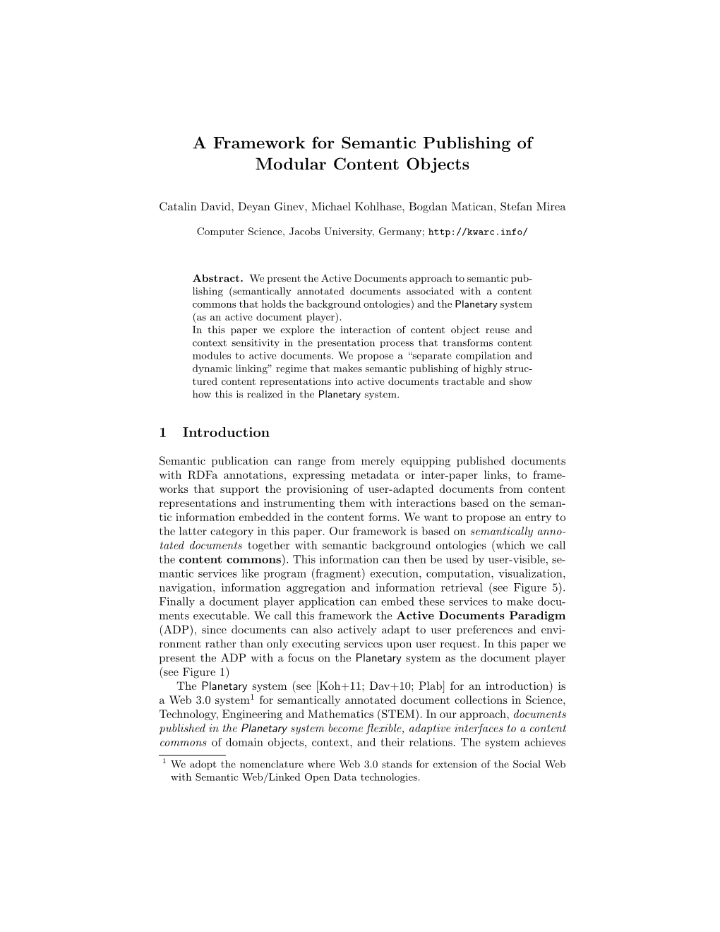 A Framework for Semantic Publishing of Modular Content Objects