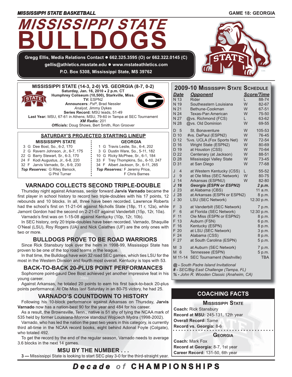 Georgia Game Notes.Indd