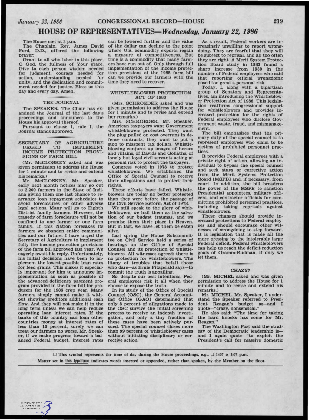 HOUSE of REPRESENTATIVES-Wednesday, January 22, 1986 the House Met at 3 P.M