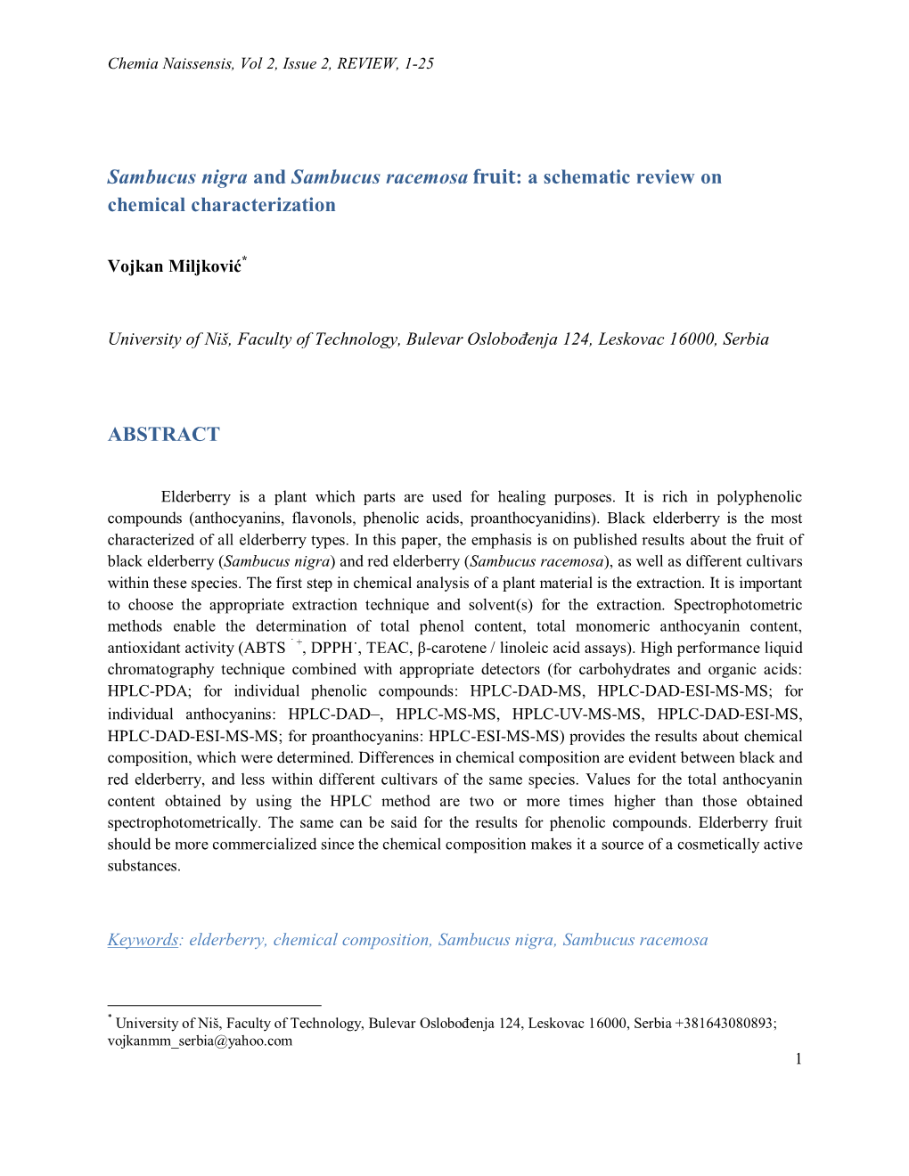 Sambucus Nigra and Sambucus Racemosa Fruit: a Schematic Review on Chemical Characterization