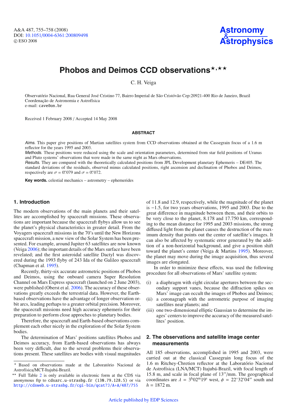 Phobos and Deimos CCD Observations�,