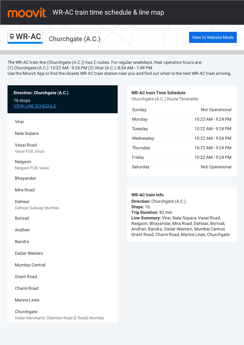 WR-AC Train Time Schedule & Line Route