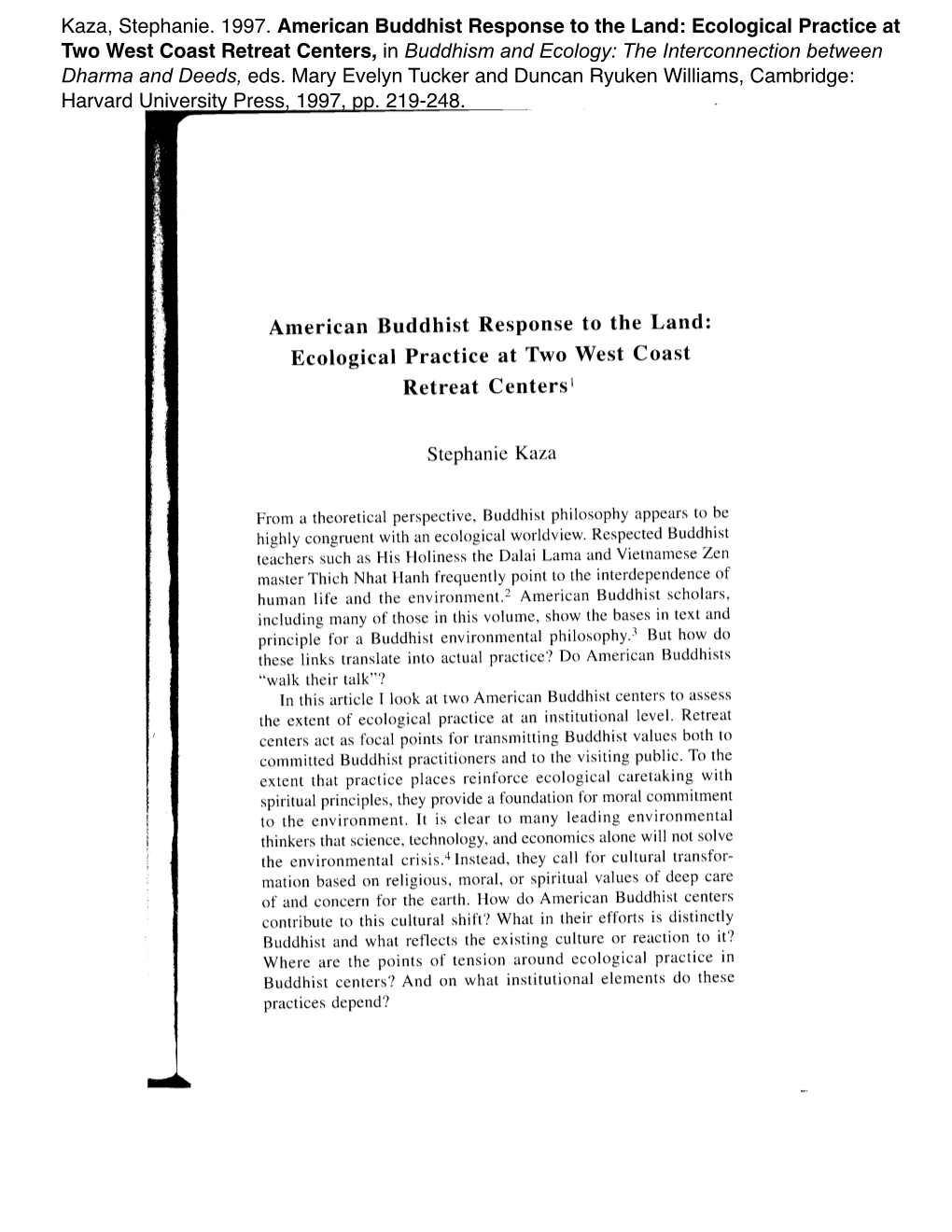 American Buddhist Response to the Land