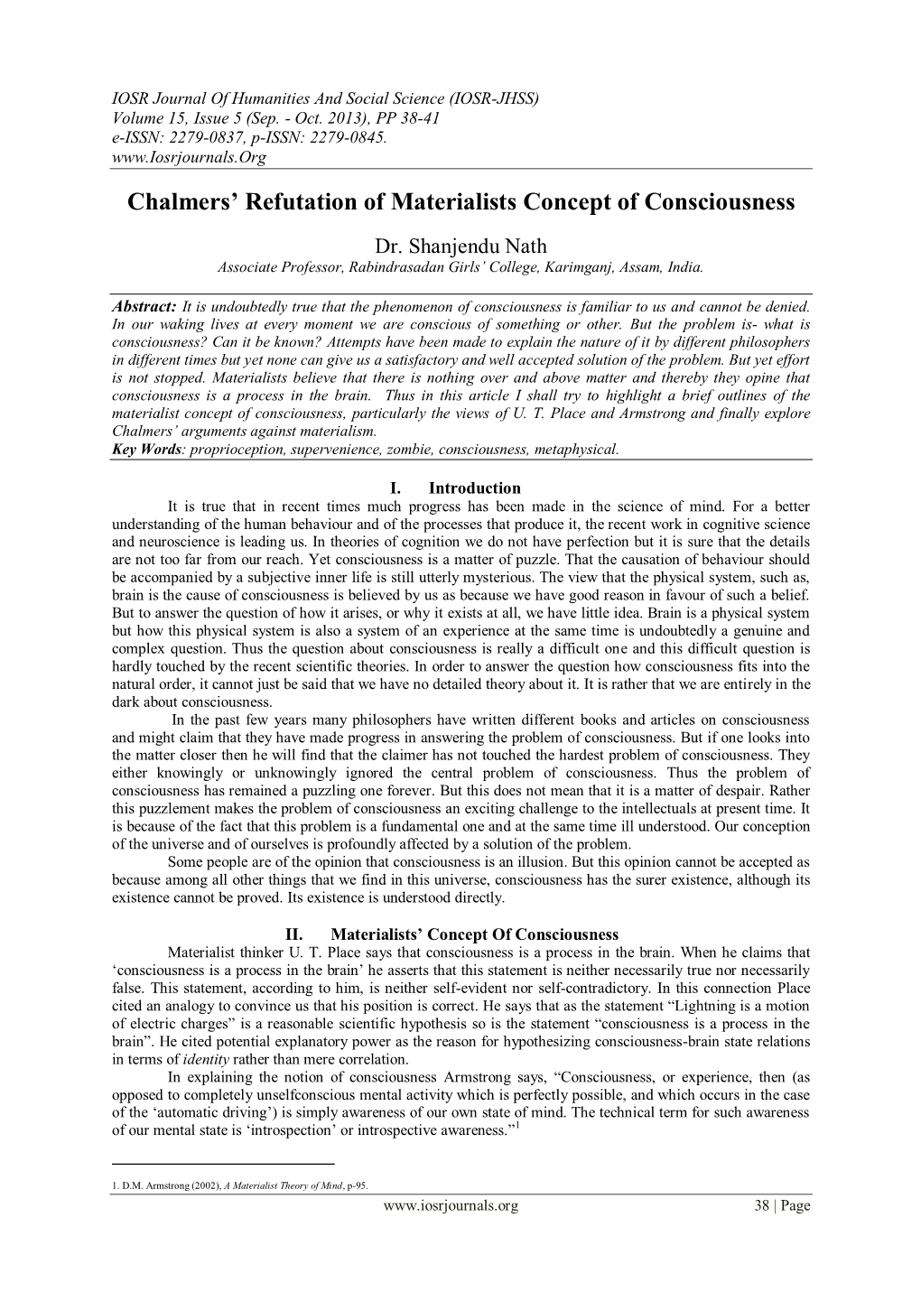 Chalmers' Refutation of Materialists Concept of Consciousness