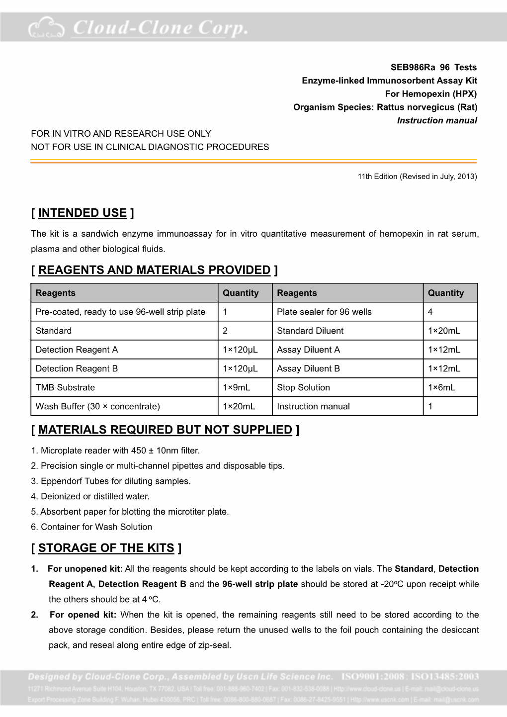 ELISA Kit for Hemopexin (HPX)