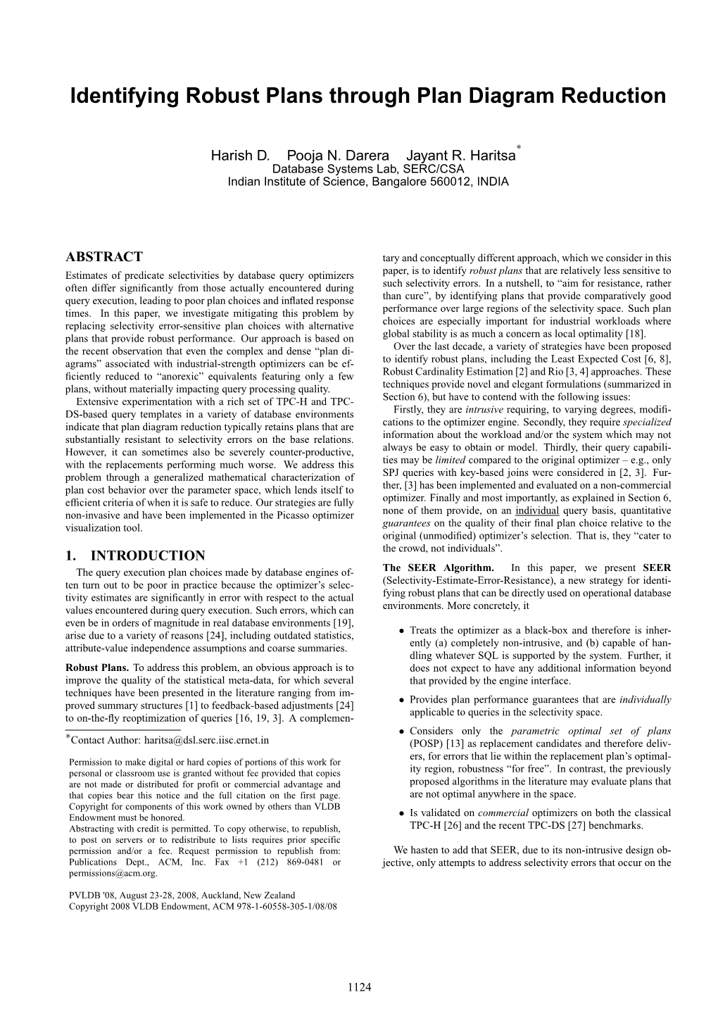 Identifying Robust Plans Through Plan Diagram Reduction