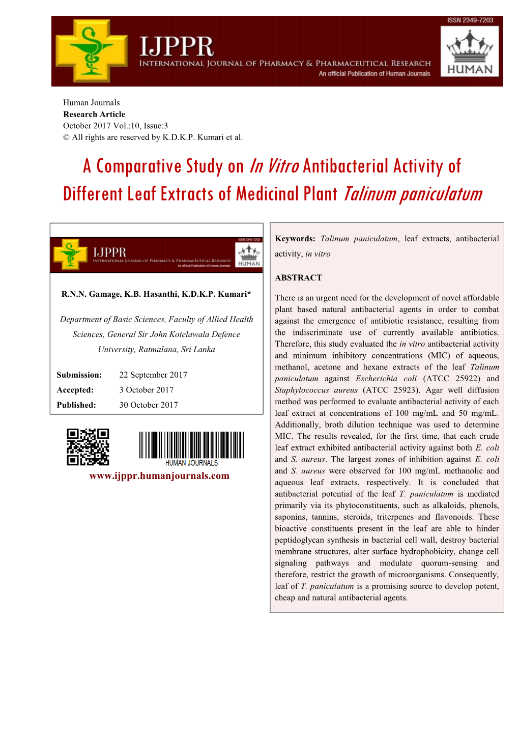 A Comparative Study on in Vitroantibacterial Activity Of