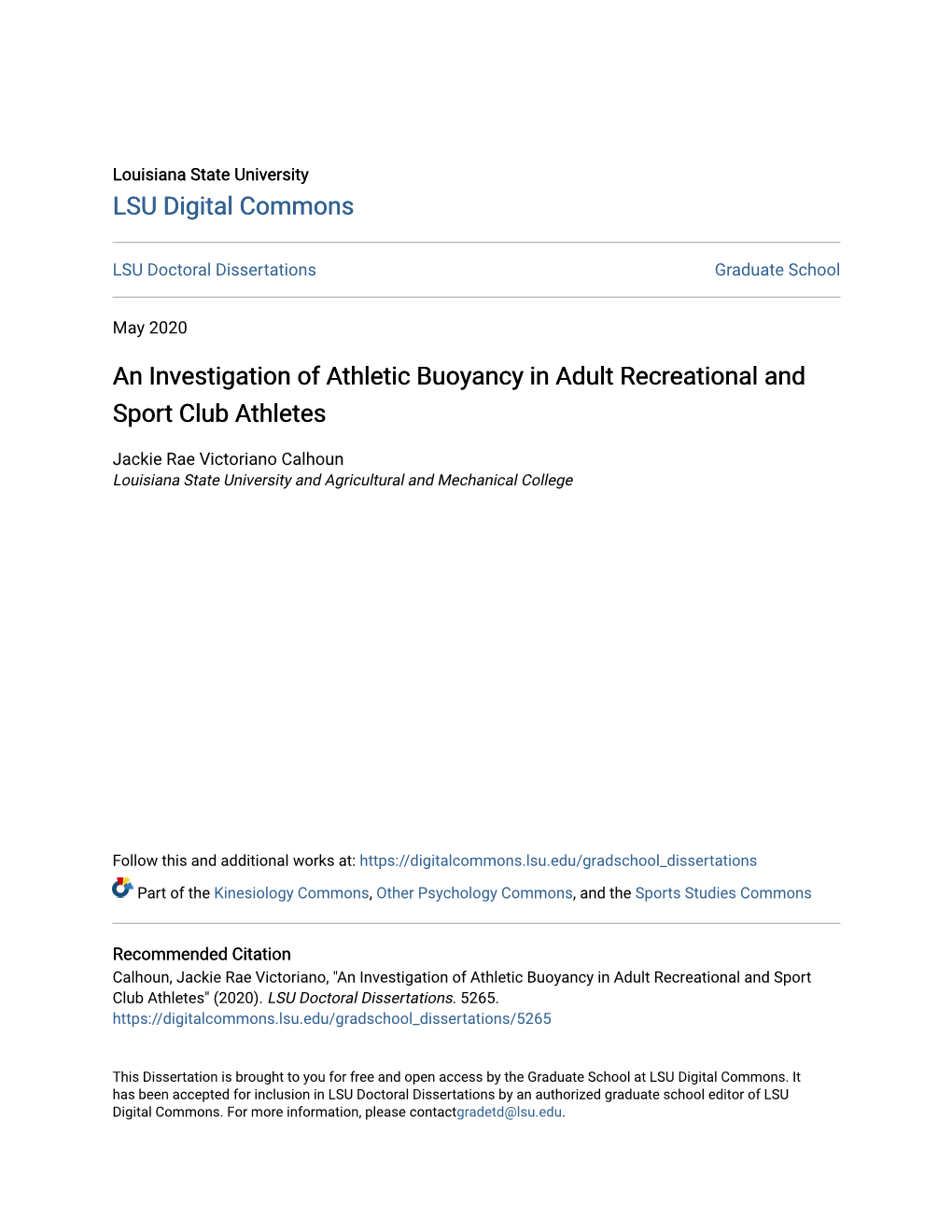 An Investigation of Athletic Buoyancy in Adult Recreational and Sport Club Athletes