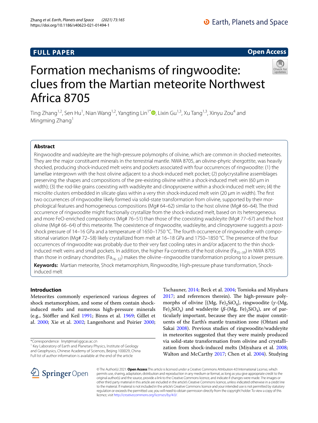 Formation Mechanisms of Ringwoodite: Clues from the Martian Meteorite