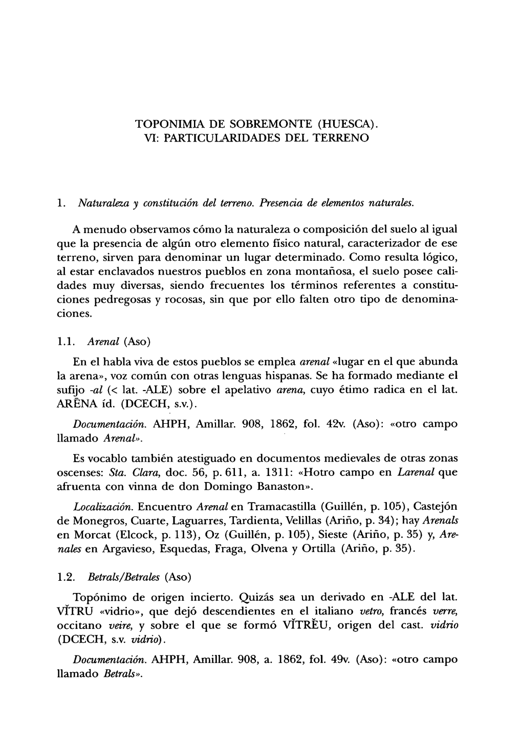 Toponimia De Sobremonte (Huesca). Vi: Particularidades Del Terreno