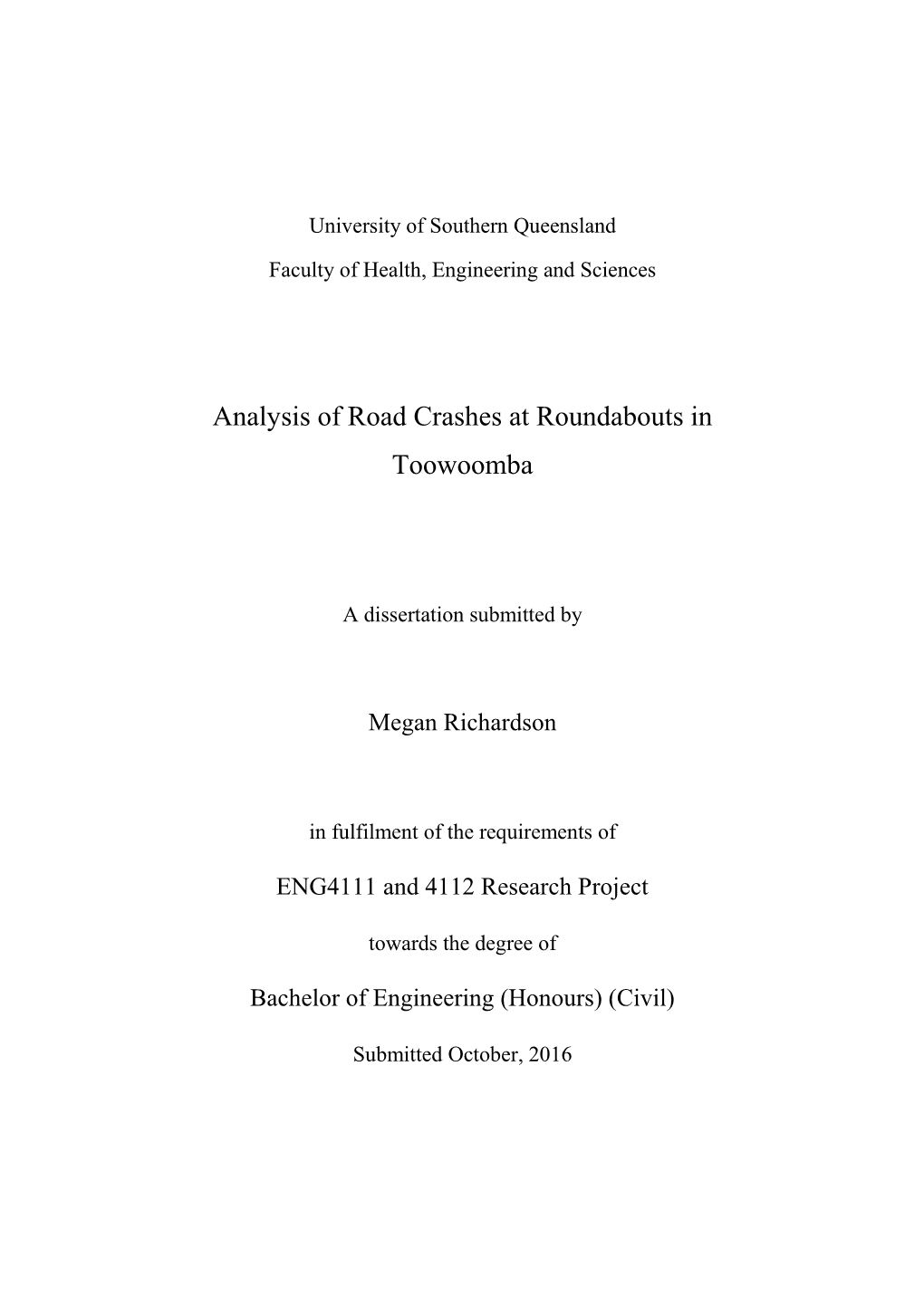 Analysis of Road Crashes at Roundabouts in Toowoomba