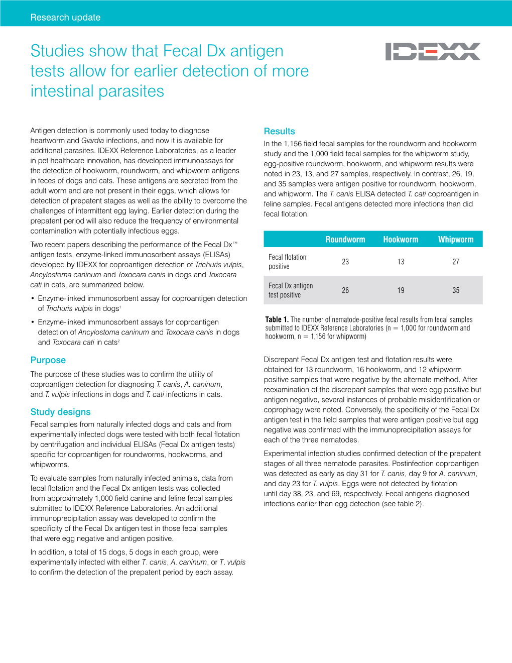 Studies Show That Fecal Dx Antigen Tests Allow for Earlier Detection of More Intestinal Parasites