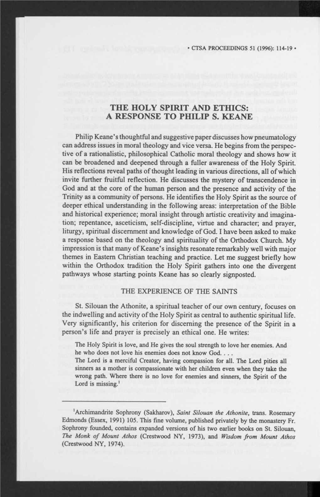The Holy Spirit and Ethics: a Response to Philip S. Keane