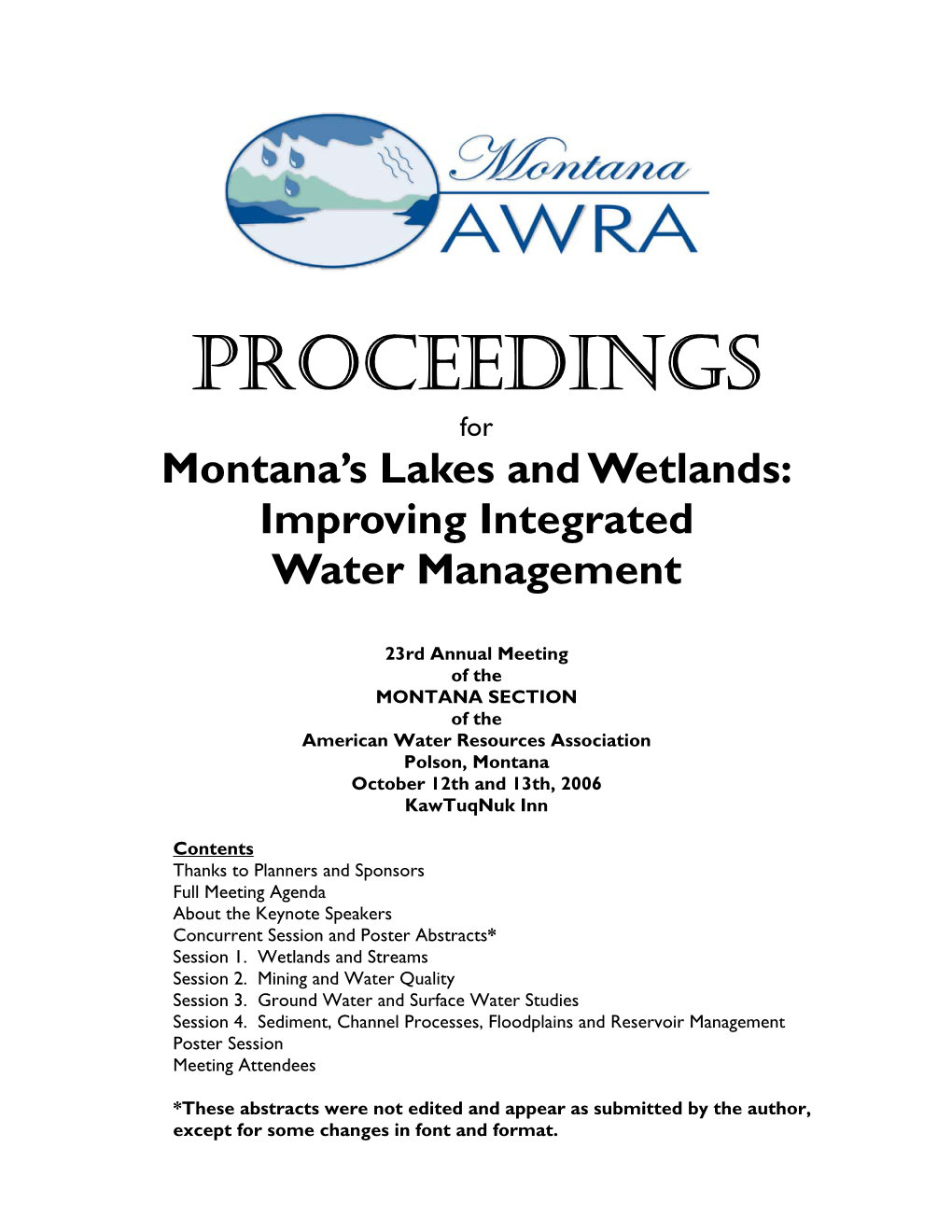 Cover Page and Intro 2006 AWRA MB.Pub