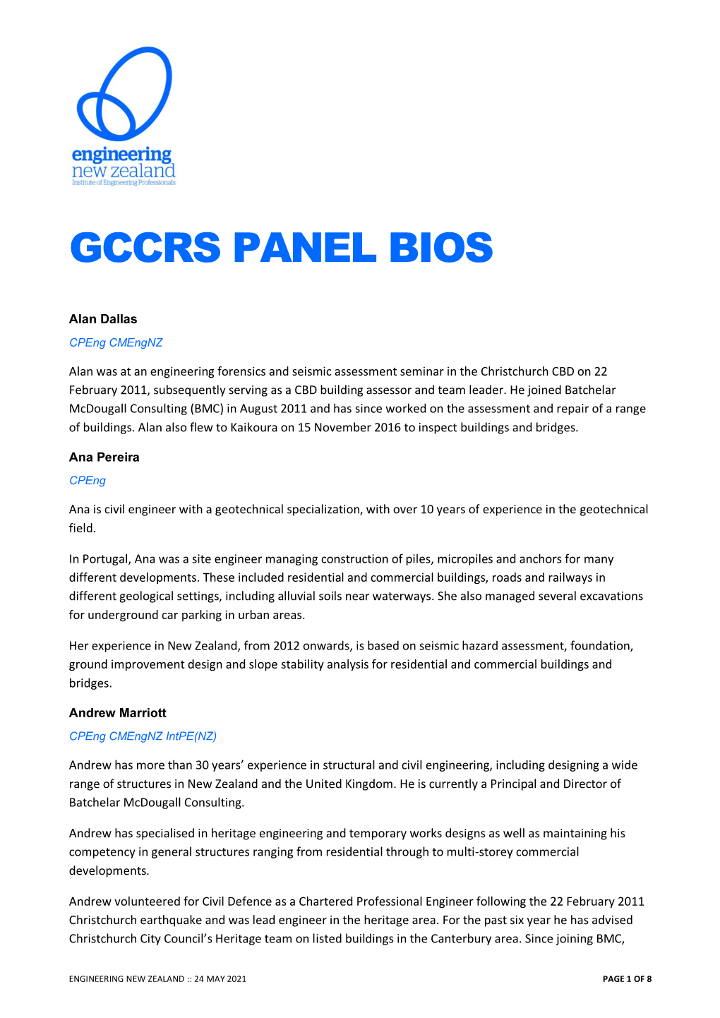 Gccrs Panel Bios