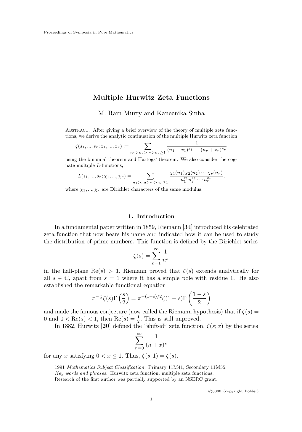 Multiple Hurwitz Zeta Functions