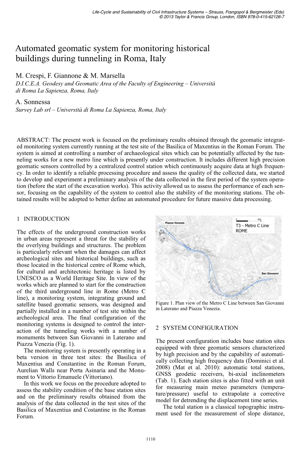 Automated Geomatic System for Monitoring Historical Buildings During Tunneling in Roma, Italy